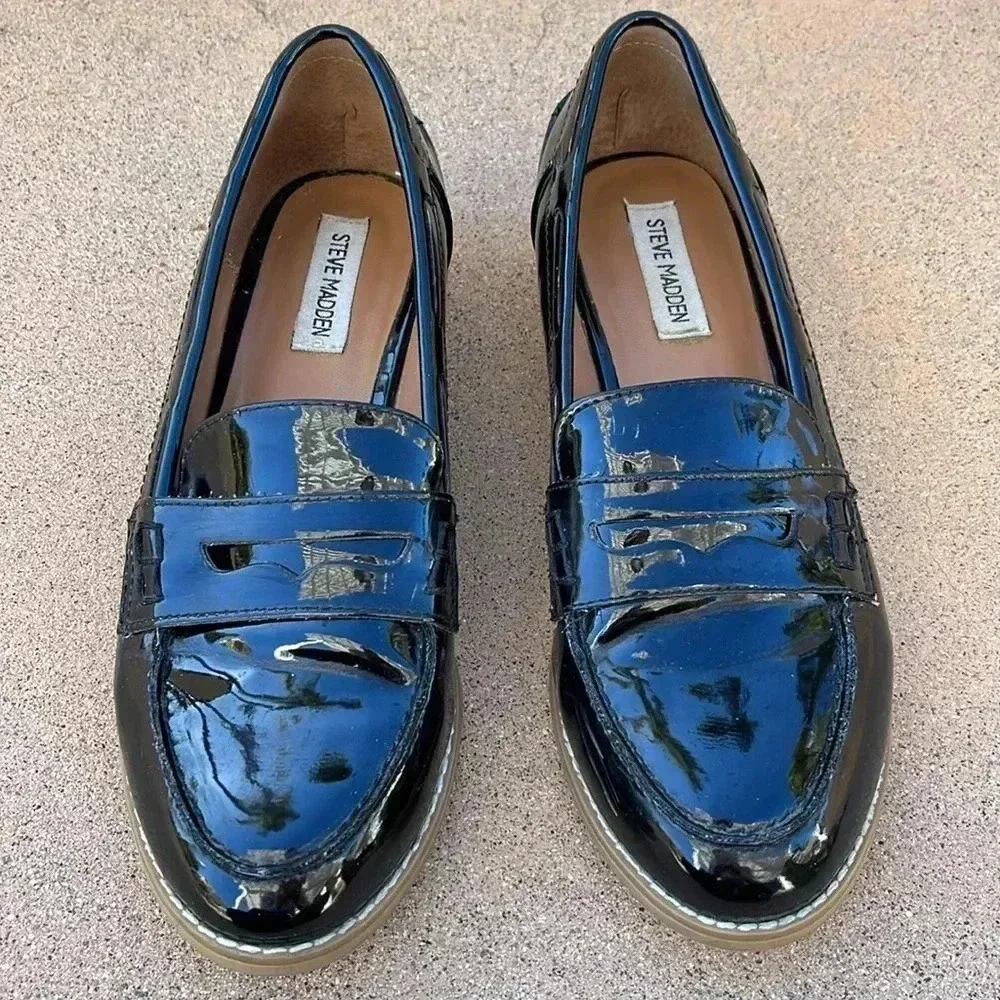 Steve Madden Mellany Patent leather loafers, black, size 9 - Picture 2 of 8